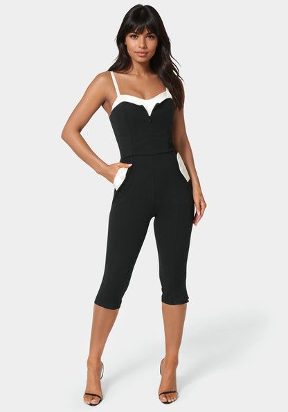 Satin Peek A Boo Capri Leg Jumpsuit