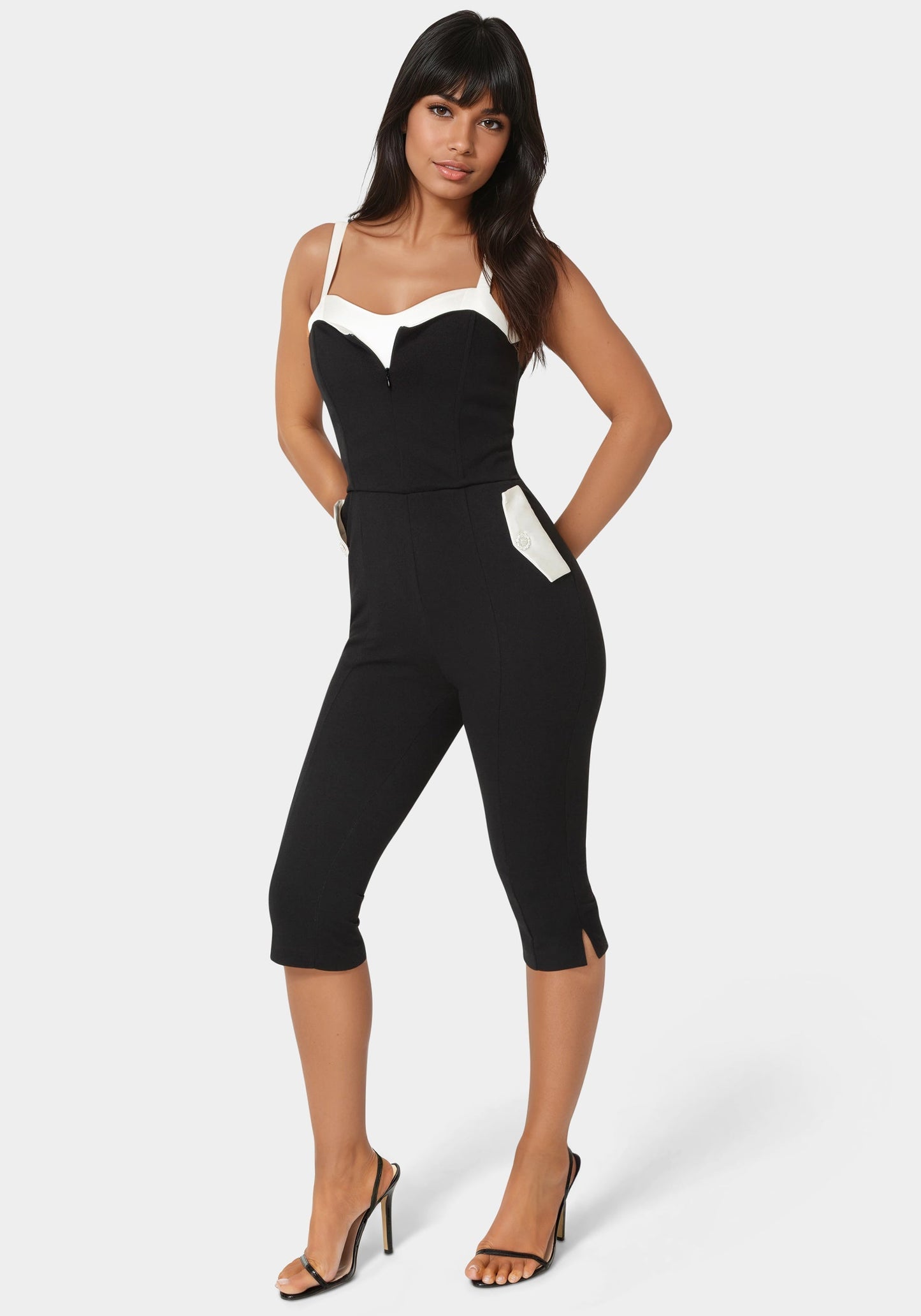 Satin Peek A Boo Capri Leg Jumpsuit