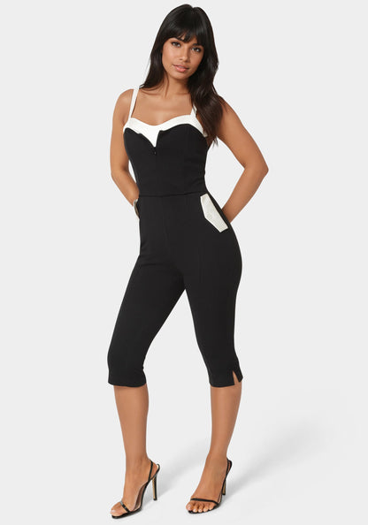 Satin Peek A Boo Capri Leg Jumpsuit