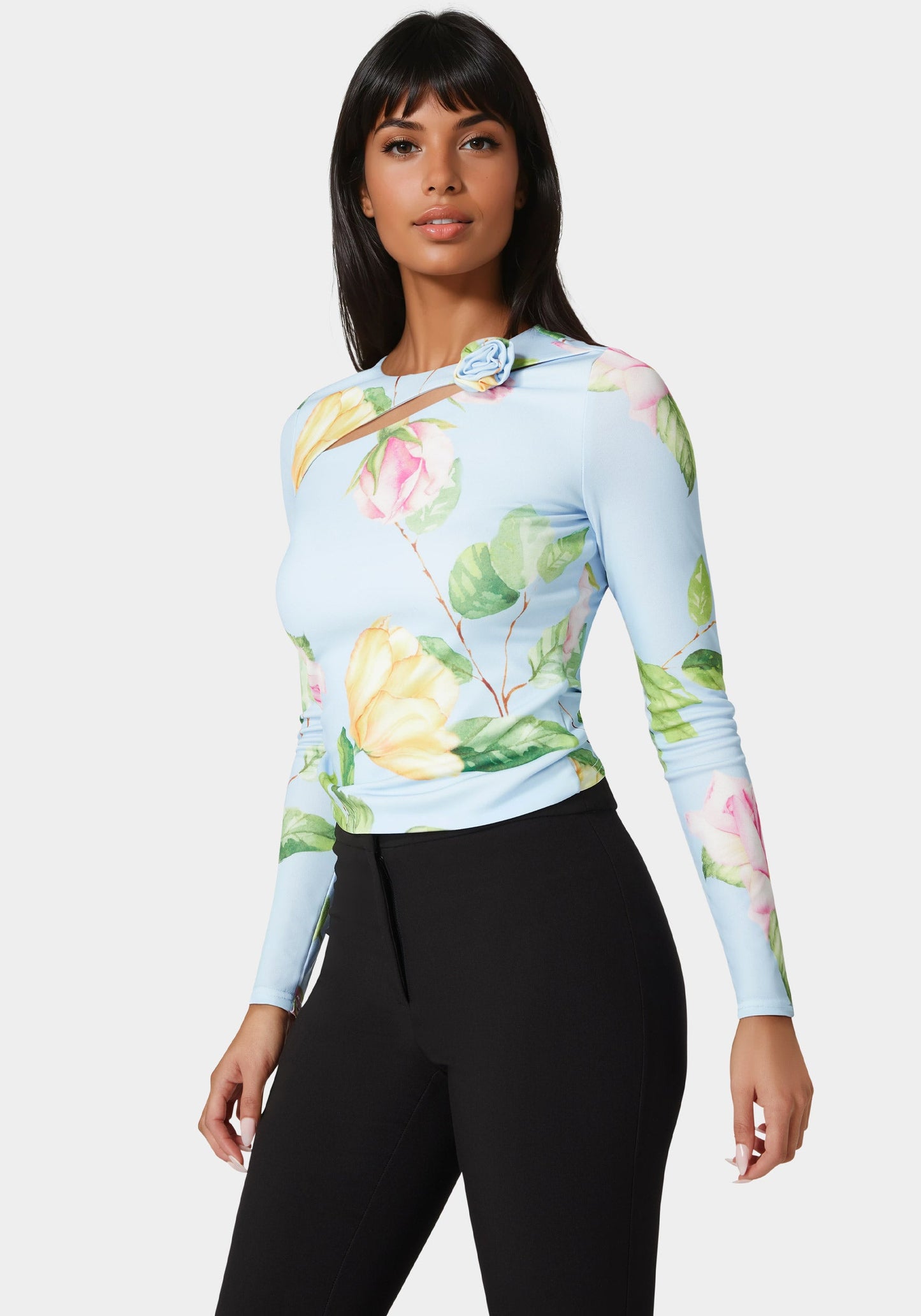 Cut Out Flower Long Sleeve Top