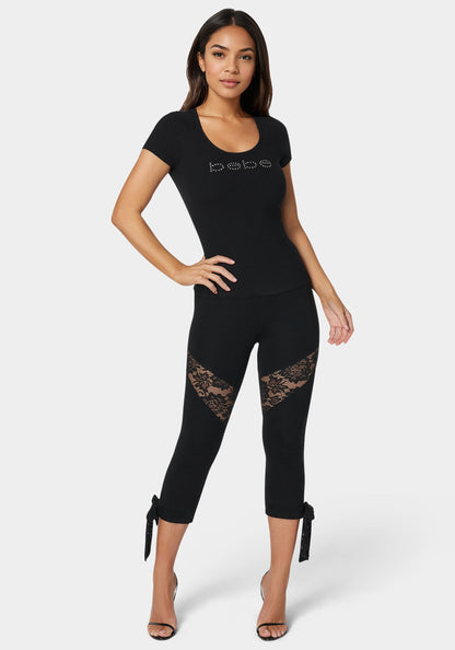 Lace Insert Bow Capri Legging