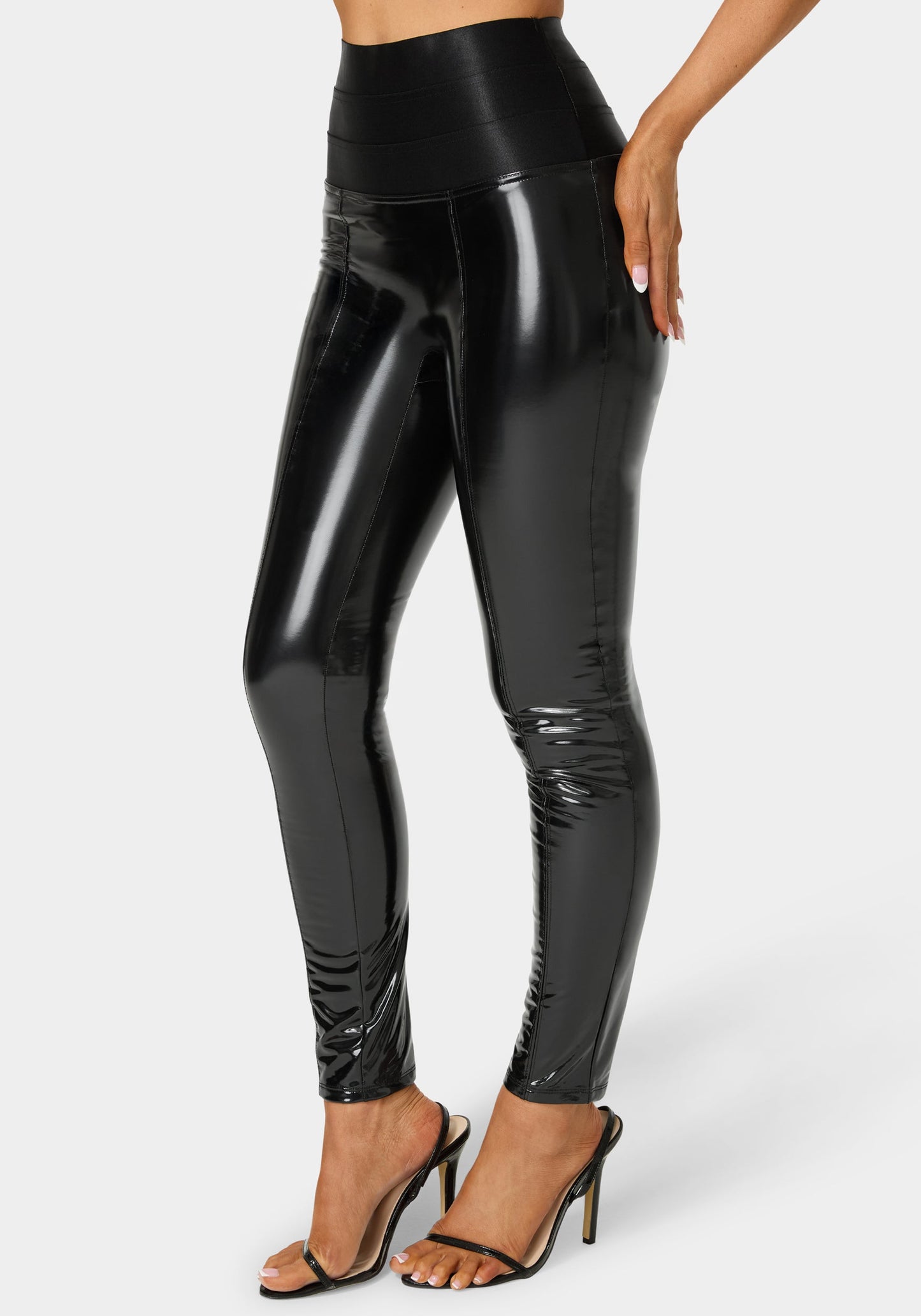 High Waist Elastic Waistband Shiny Vegan Leather Legging