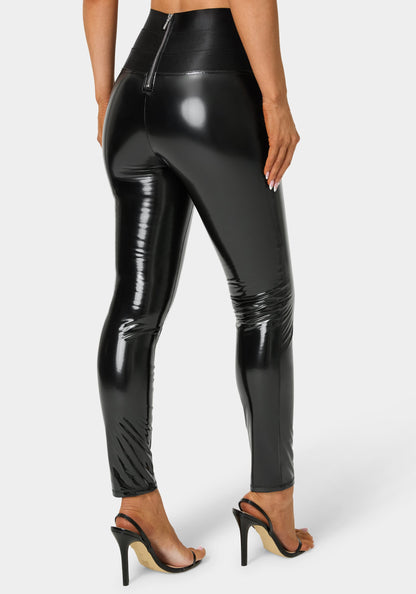 High Waist Elastic Waistband Shiny Vegan Leather Legging