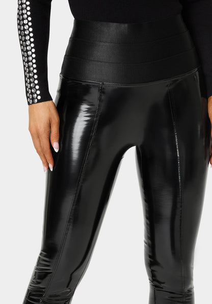 High Waist Elastic Waistband Shiny Vegan Leather Legging