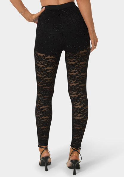 High Waist Embellished Stretch Lace Legging