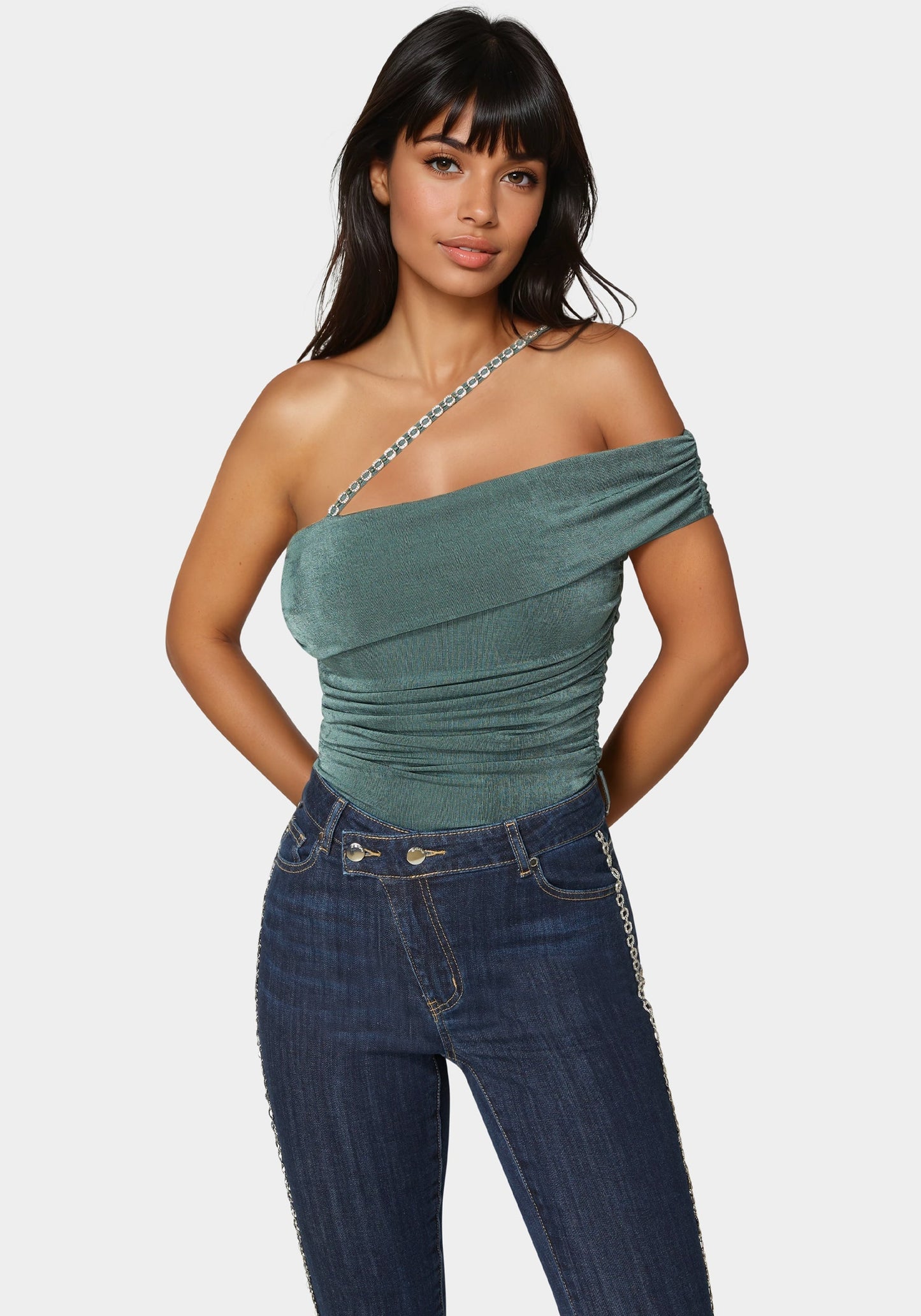 Embellished One Shoulder Knit Top