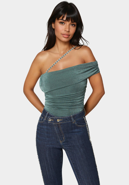 Embellished One Shoulder Knit Top