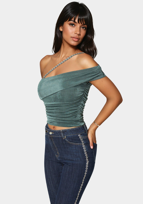 Embellished One Shoulder Knit Top