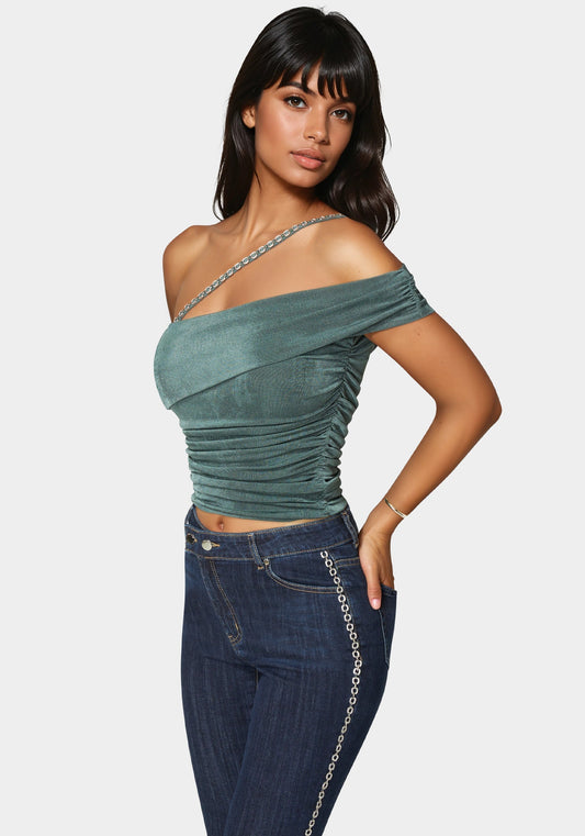 Embellished One Shoulder Knit Top