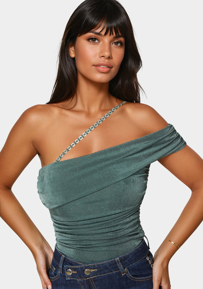 Embellished One Shoulder Knit Top