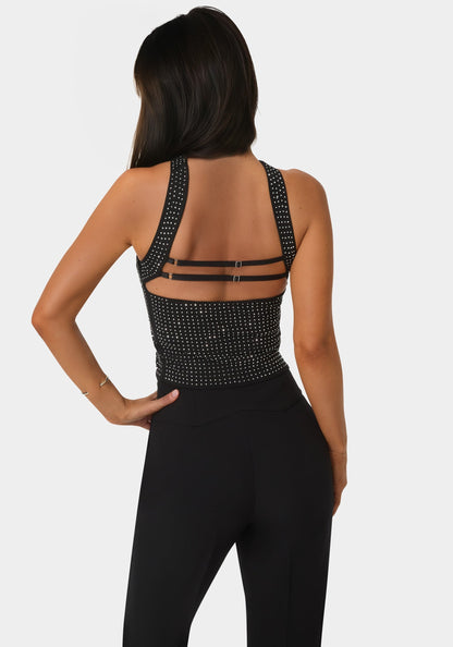 Rhinestone Mesh Halter Top