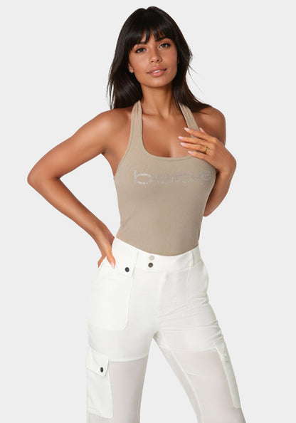 Bebe Logo Halter Neck Rib Tank