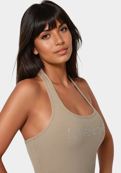 Bebe Logo Halter Neck Rib Tank