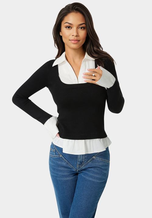 Poplin Combo Fooler Sweater