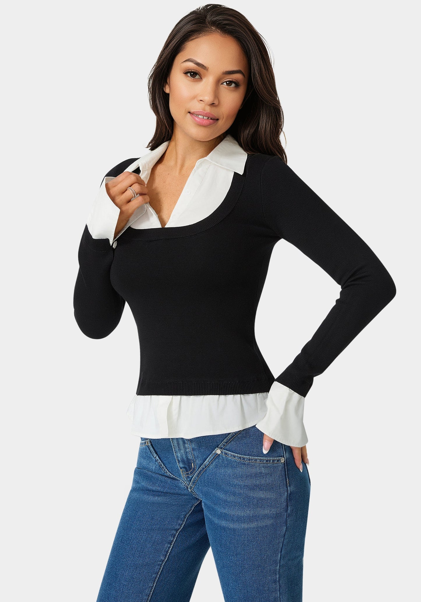 Poplin Combo Fooler Sweater