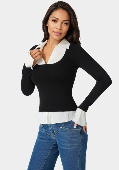Poplin Combo Fooler Sweater