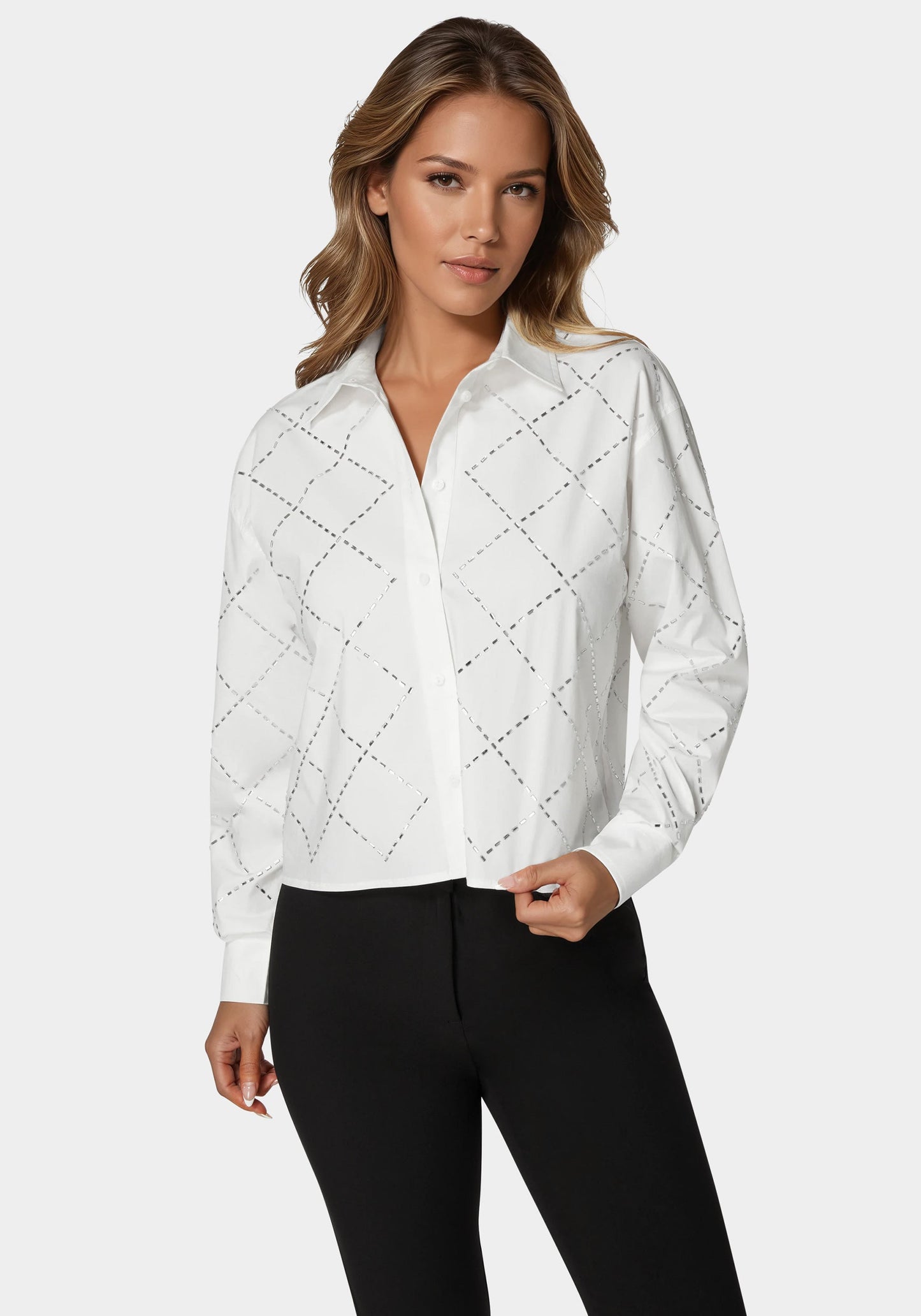 Rhinestone Long Sleeve Blouse