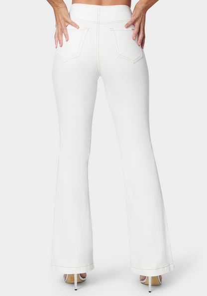White High Waist Flared Grommet Jeans