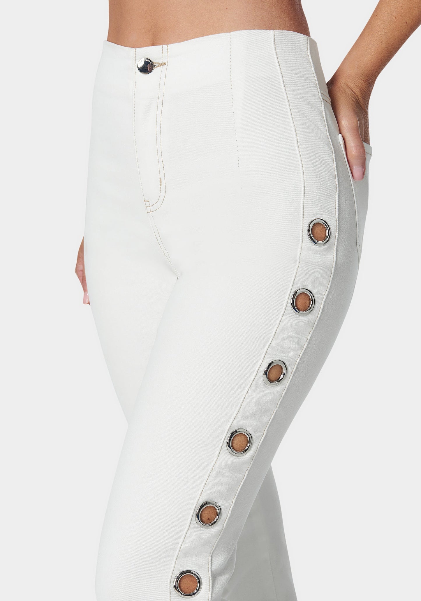 White High Waist Flared Grommet Jeans