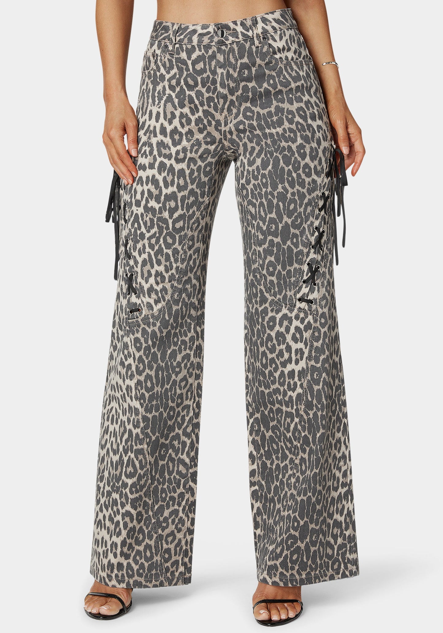 High Waist Cheetah Print Wide Leg Jeans