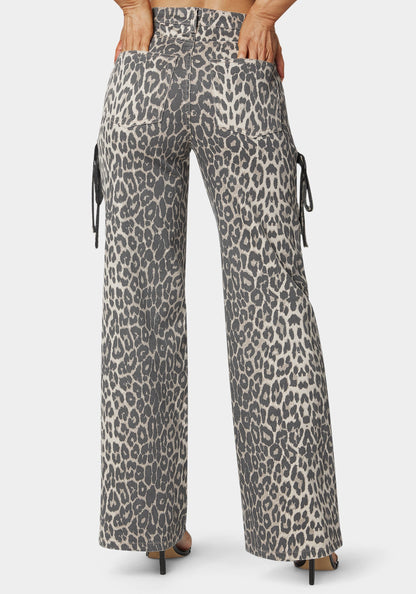 High Waist Cheetah Print Wide Leg Jeans