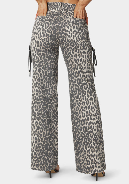 High Waist Cheetah Print Wide Leg Jeans