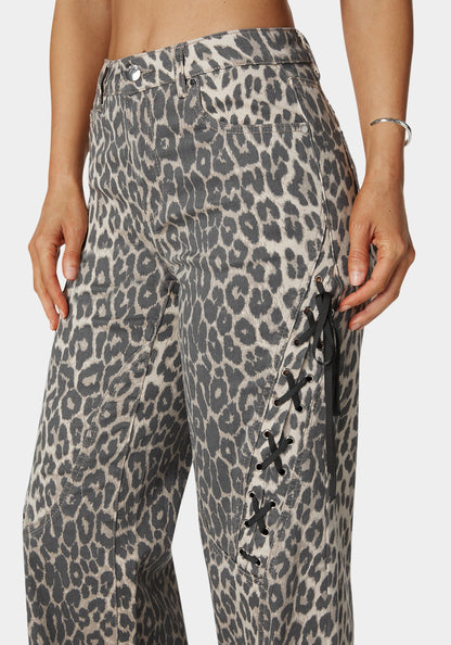High Waist Cheetah Print Wide Leg Jeans