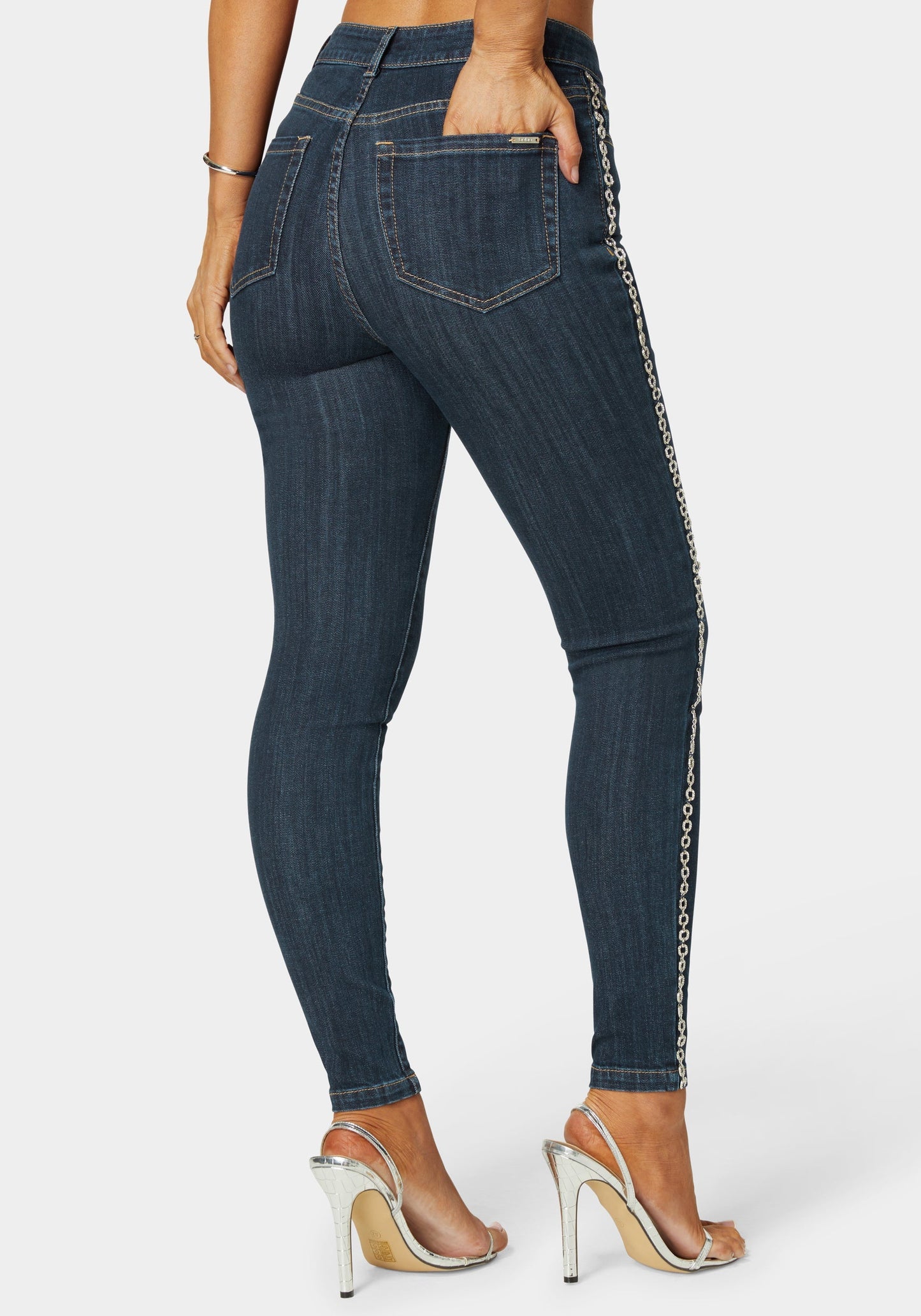 Natural Waist Chain Detail Skinny Leg Jeans