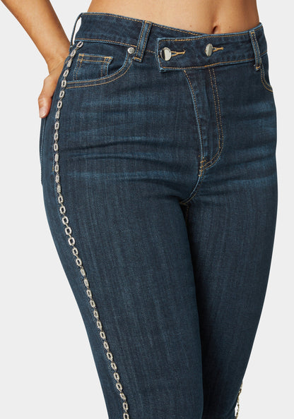Natural Waist Chain Detail Skinny Leg Jeans