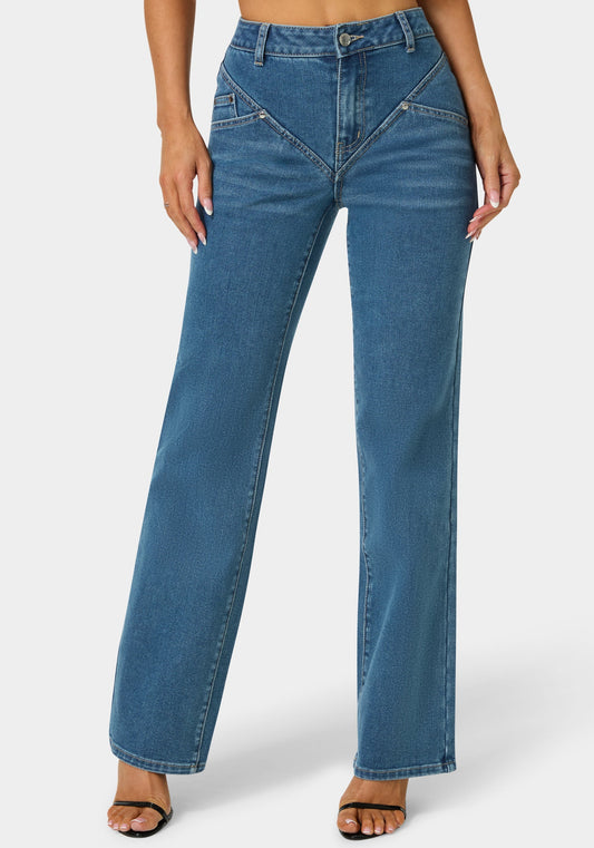 Natural Waist V Cut Straight Leg Jeans