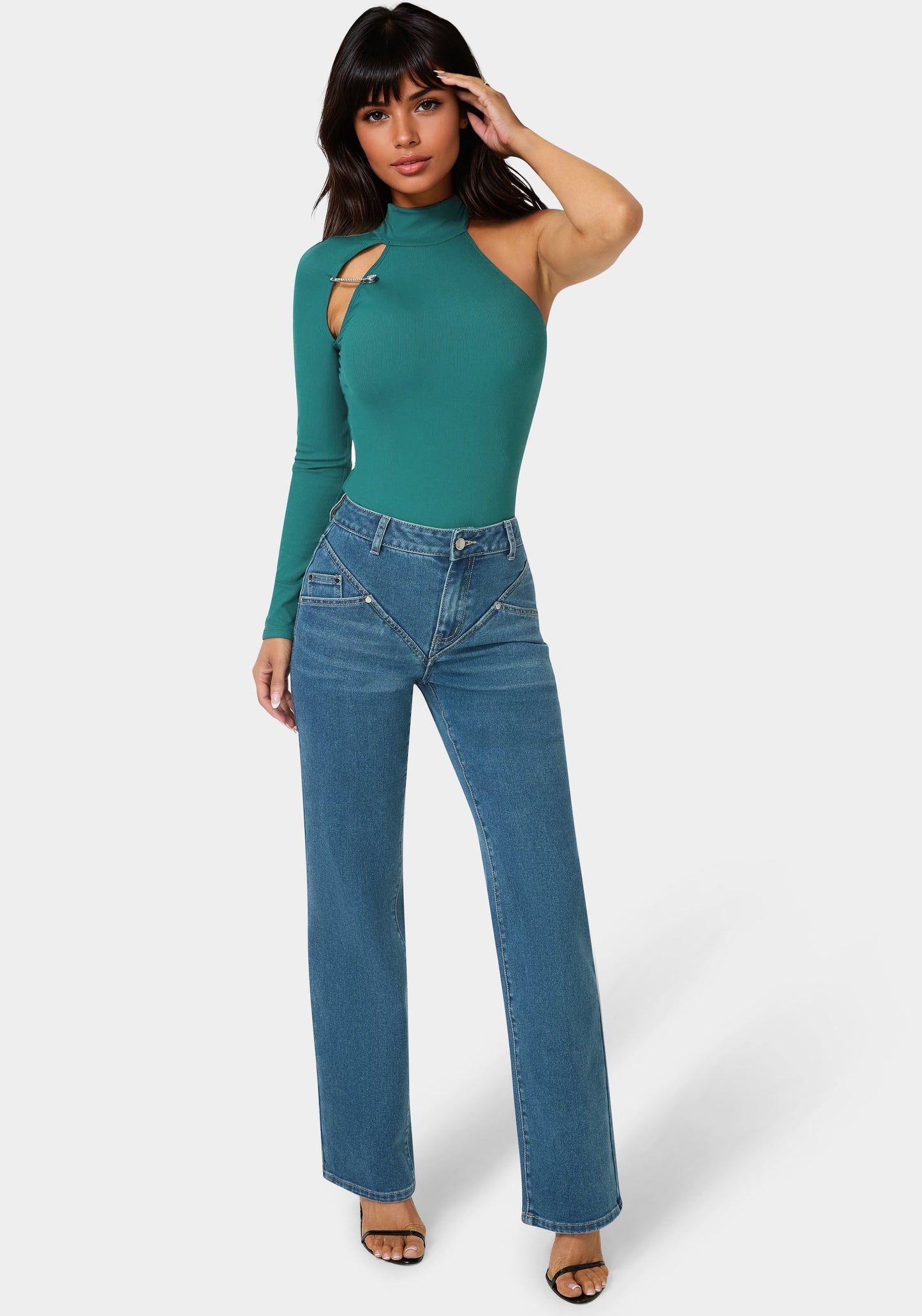 Natural Waist V Cut Straight Leg Jeans