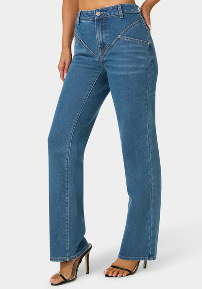Natural Waist V Cut Straight Leg Jeans