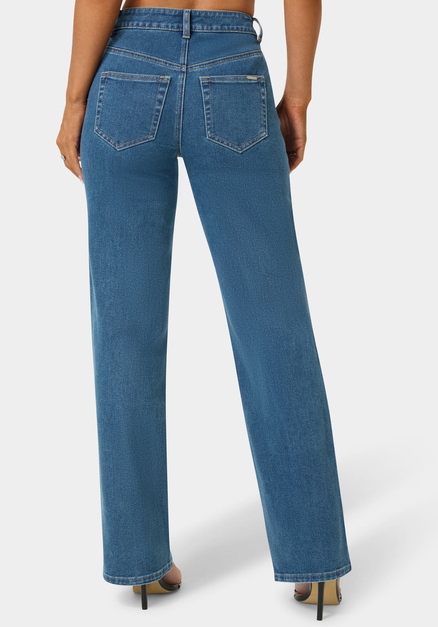 Natural Waist V Cut Straight Leg Jeans