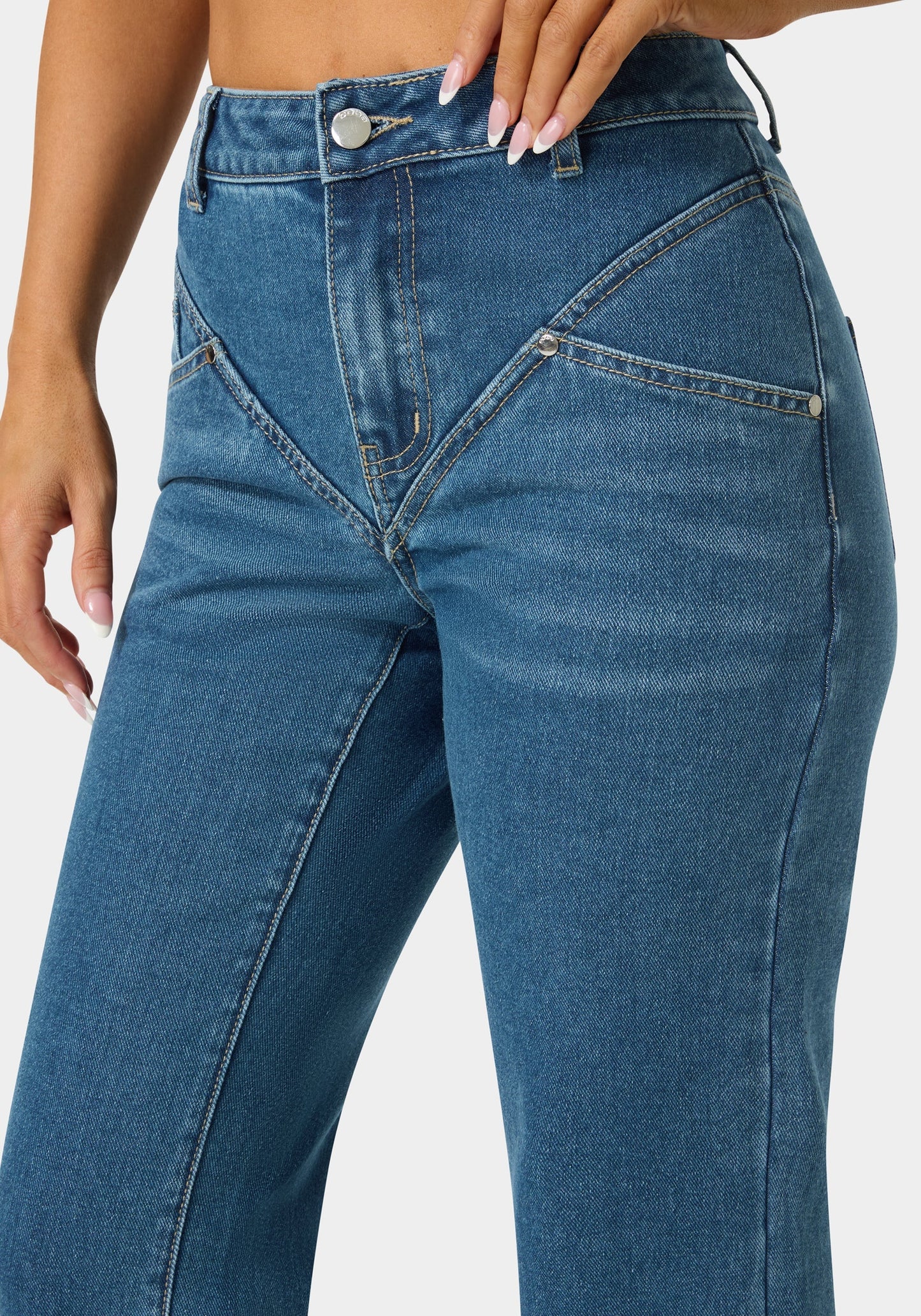 Natural Waist V Cut Straight Leg Jeans