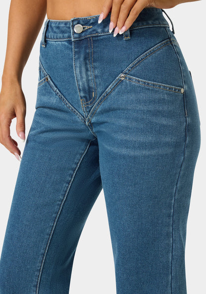 Natural Waist V Cut Straight Leg Jeans