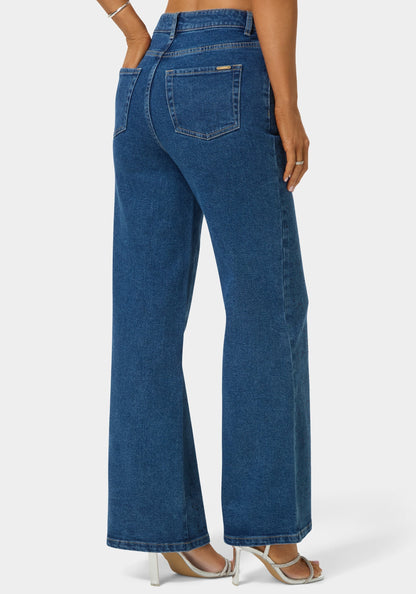 Natural Waist Rhinestone Wide Leg Jeans