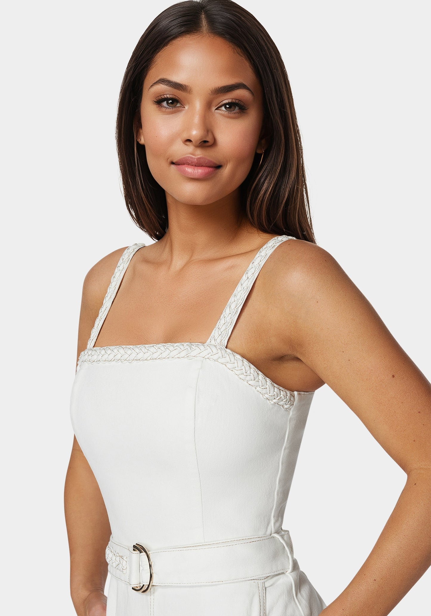 White Braided Wide Leg Denim Jumpsuit