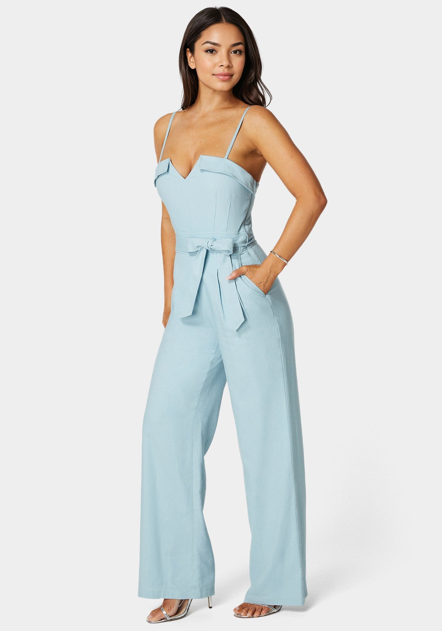 Linen Belted Palazzo Leg Jumpsuit