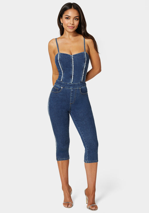 Fitted Capri Denim Jumpsuit