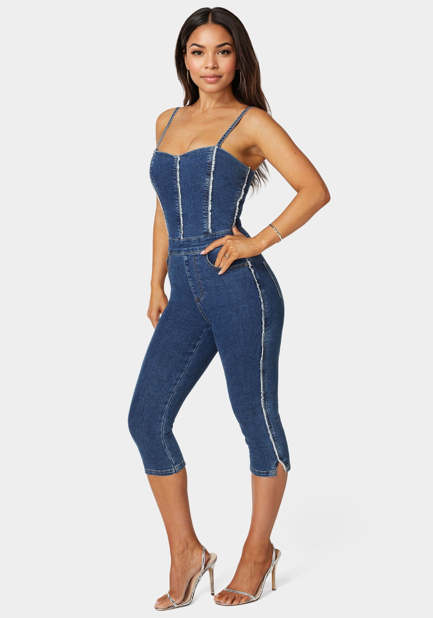 Fitted Capri Denim Jumpsuit