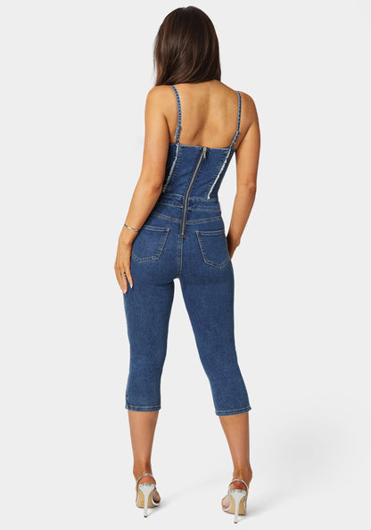 Fitted Capri Denim Jumpsuit