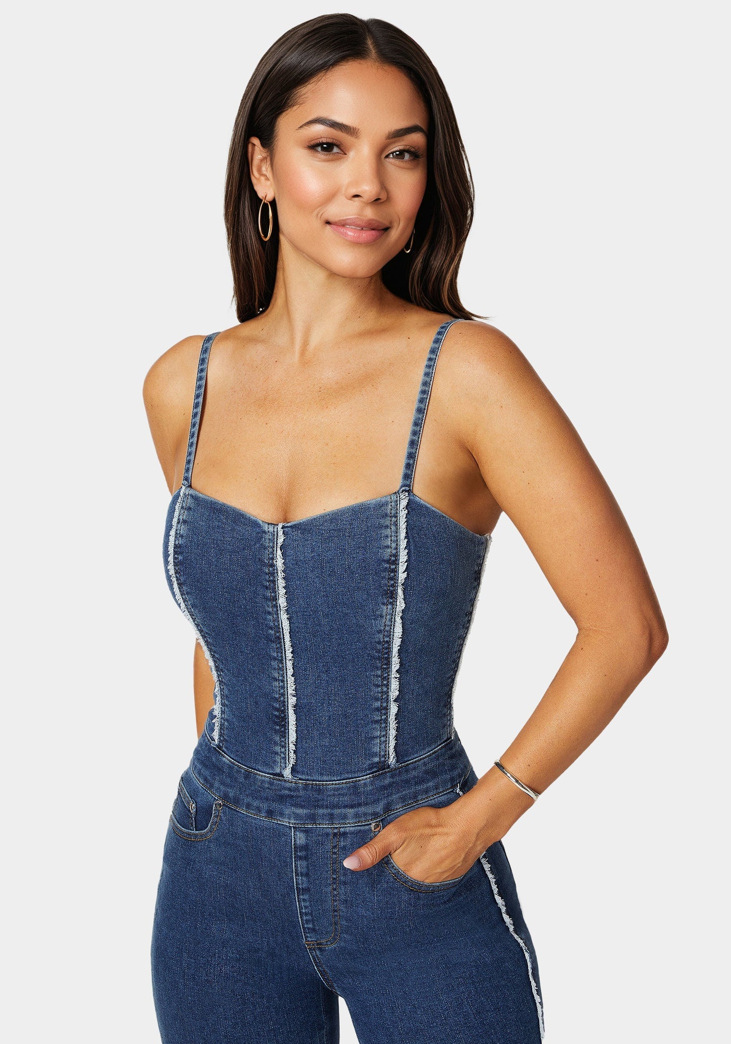 Fitted Capri Denim Jumpsuit