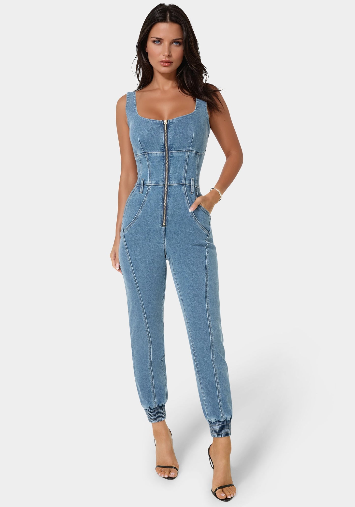 Corset Jogger Denim Jumpsuit