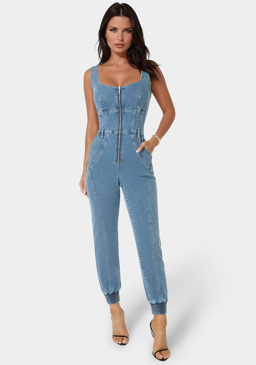 Corset Jogger Denim Jumpsuit
