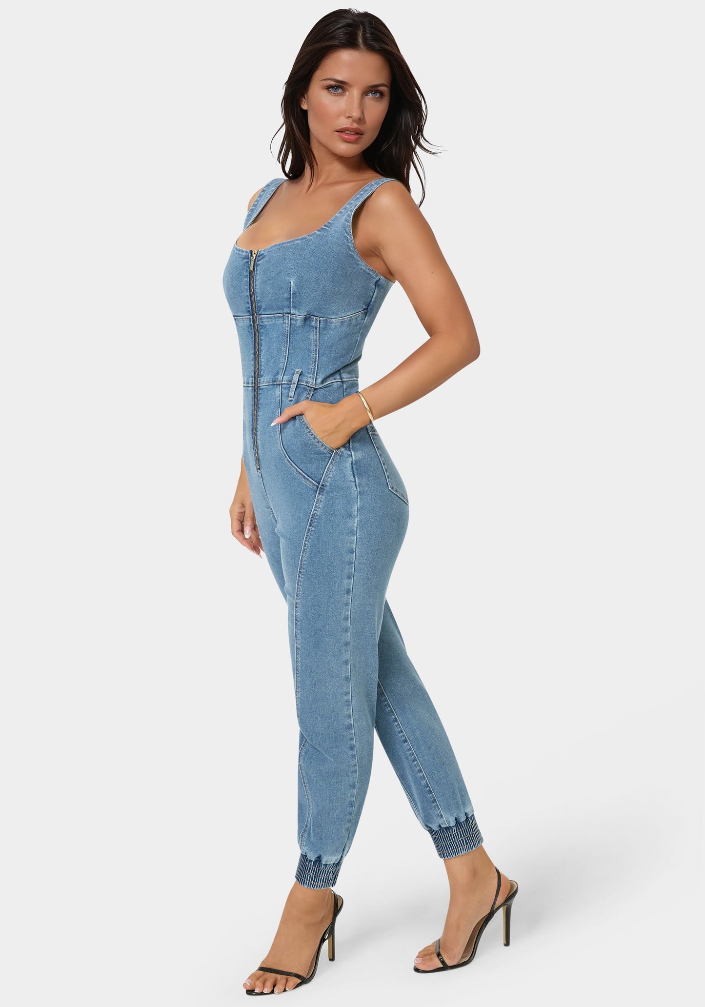 Corset Jogger Denim Jumpsuit