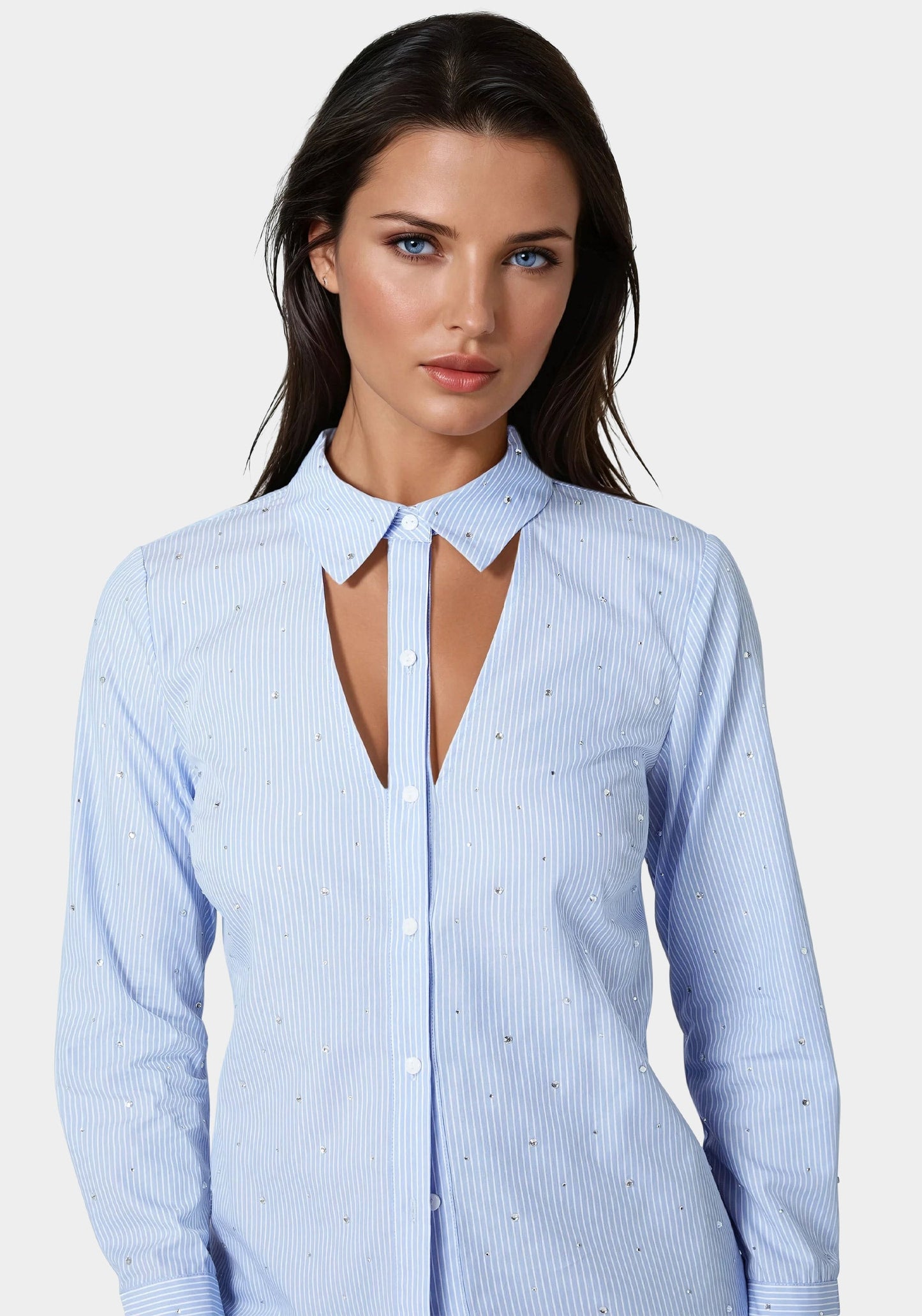 Cut out Rhinestone Poplin Blouse