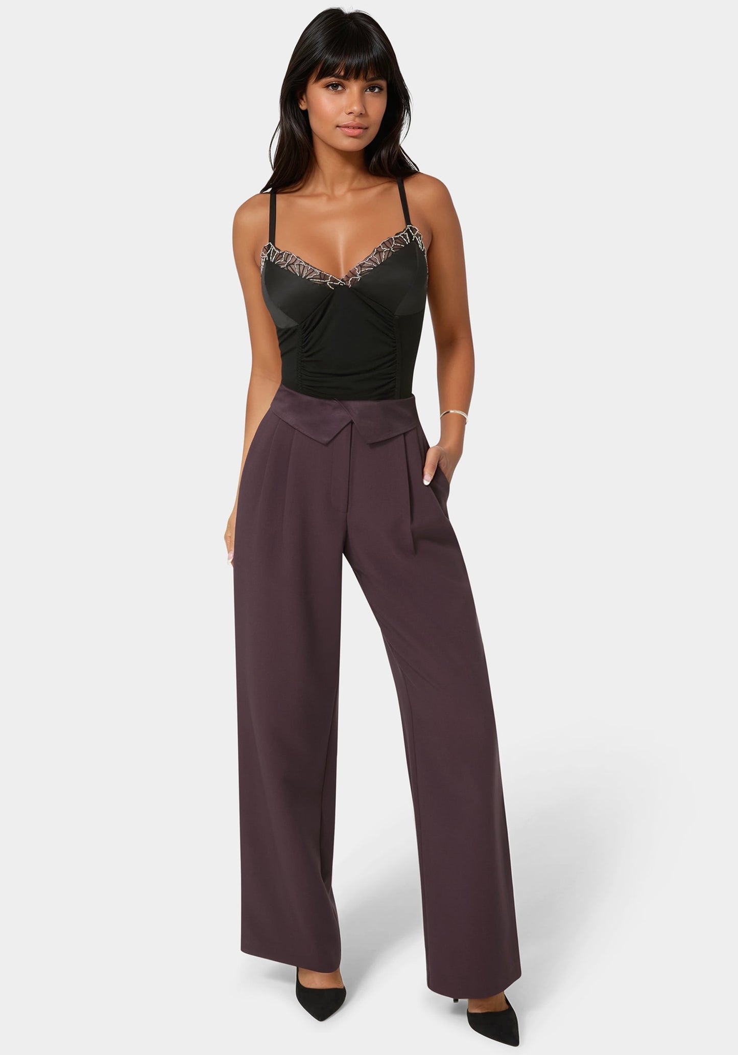 Tailored Foldover Waistband Wide Leg Pant