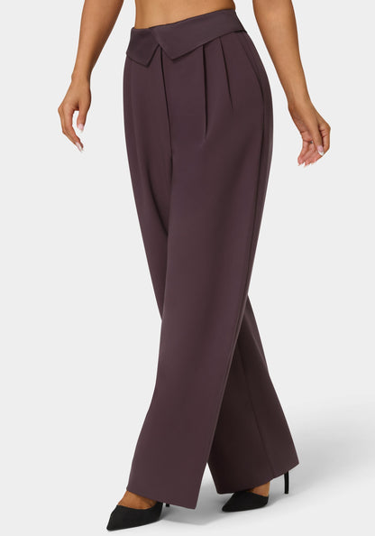 Tailored Foldover Waistband Wide Leg Pant
