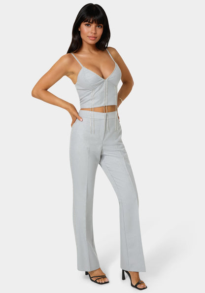 Glittery High Waist Mini Flare Leg Pant
