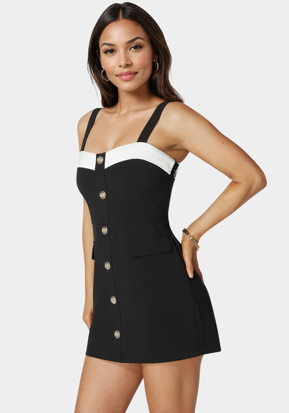 Woven Twill Button Down Bustier Romper